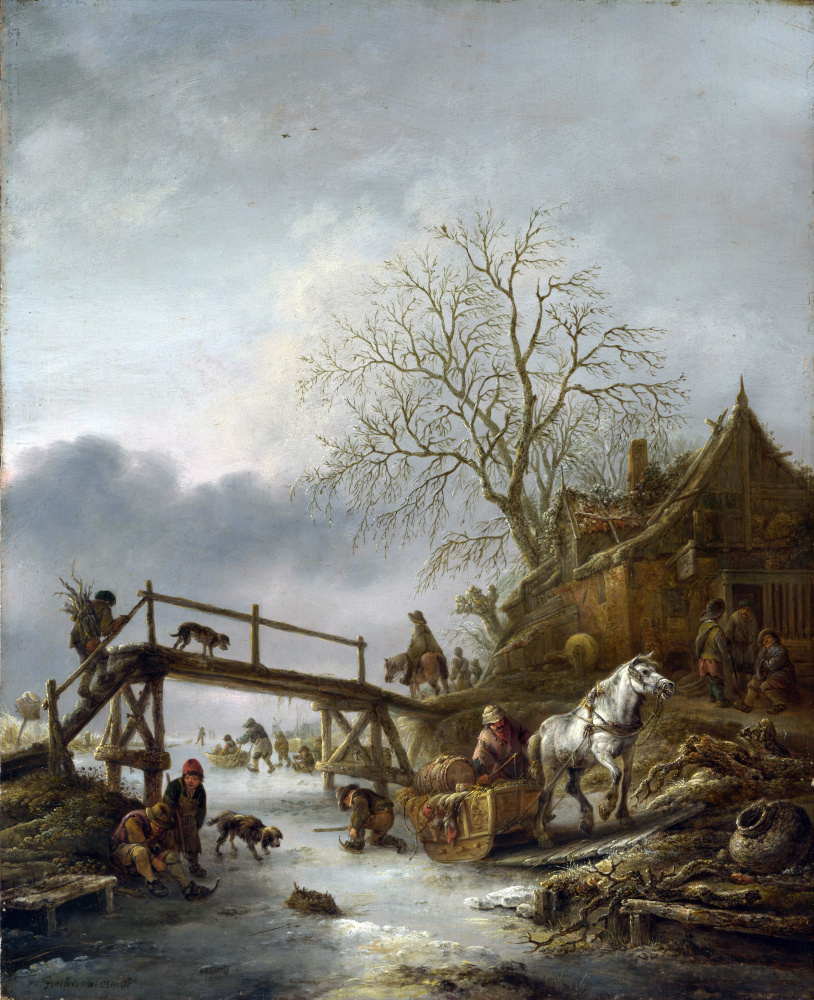 Isaac Jans van Ostade. Tavern on the frozen river