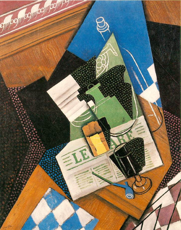 Juan Gris. Still life with bottle and newspaper