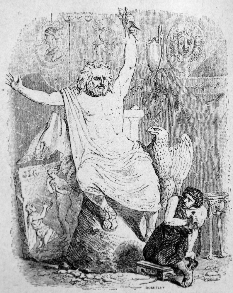 Jean Ignace Isidore Gérard Grandville. Sculptor and statue of Jupiter. Illustrations to the fables of Jean de Lafontaine