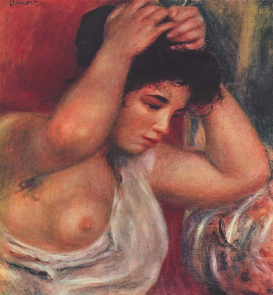 Pierre-Auguste Renoir. Young woman making hairstyle