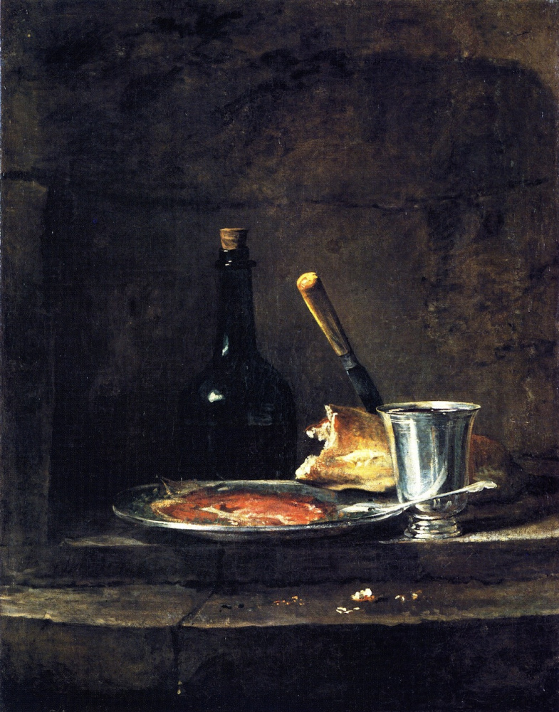 Jean Baptiste Simeon Chardin. Interrupted lunch. Still-life with silver Cup
