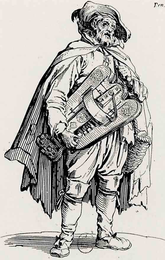 Jacques Kallo. Beggar with a hurdy-gurdy