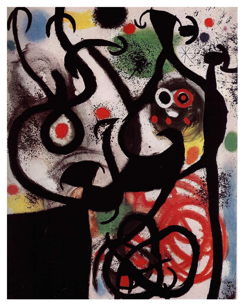 Joan Miro. Frau und Vogel in der Nacht