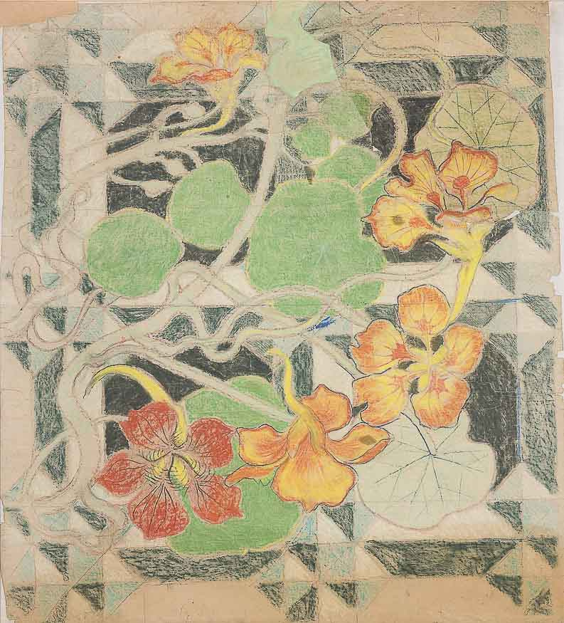 Stanislav Wyspianski. Design for the Franciscan wall paintings (a floral motif - nasturtiums)