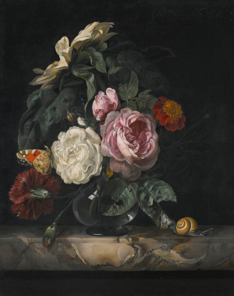 Willem van Aelst. Still life with flowers and butterfly