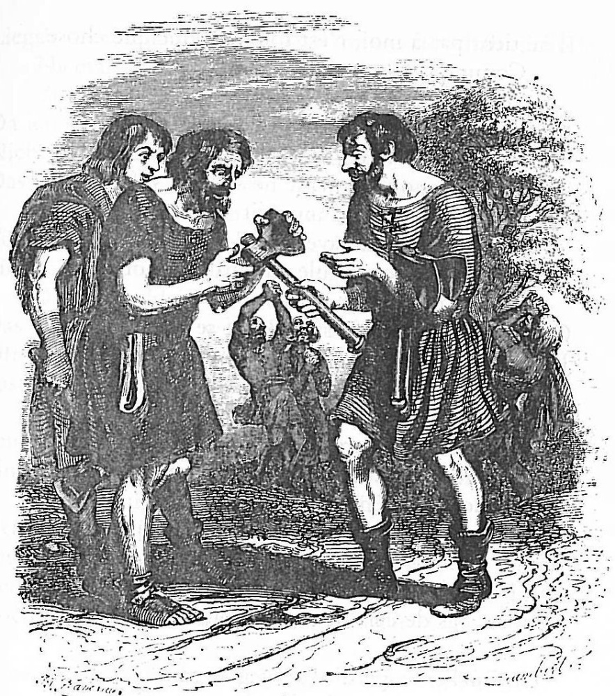 Jean Ignace Isidore Gérard Grandville. Lumberjack and Mercury. Illustrations to the fables of Jean de Lafontaine