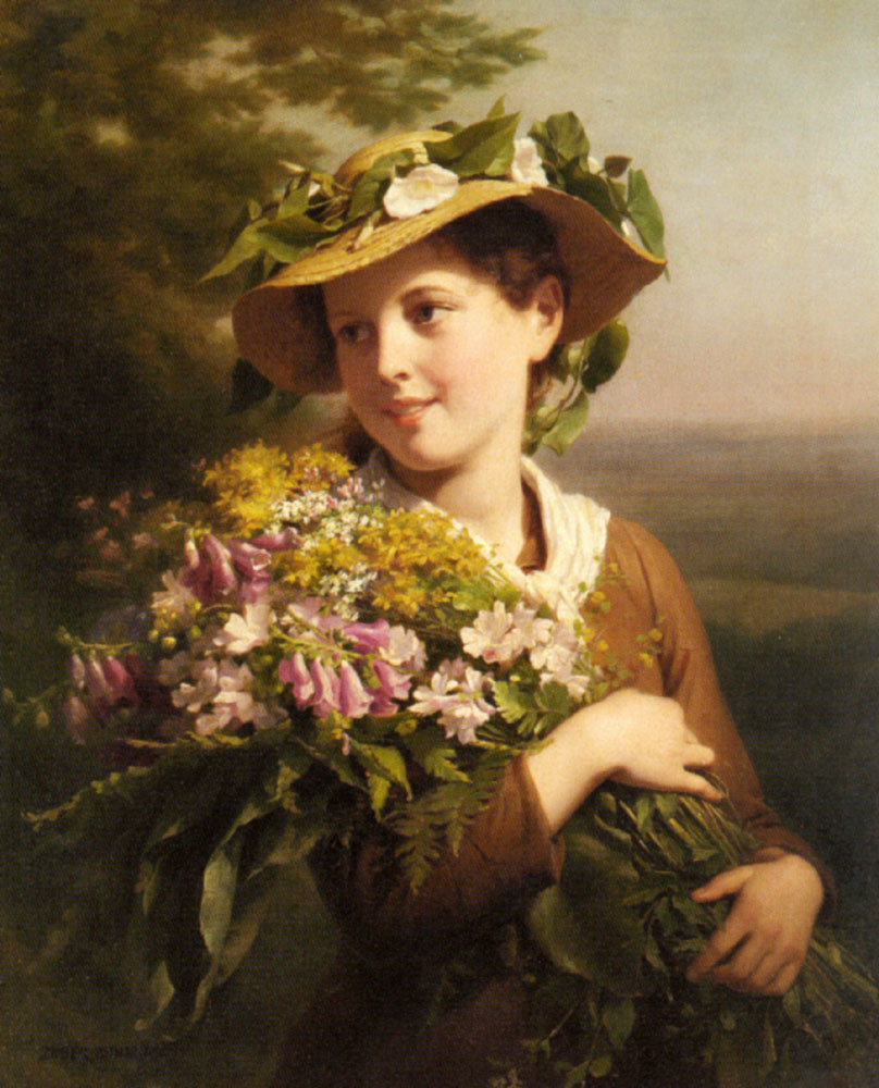 Fritz Zuber-Buhler. Young girl with bouquet