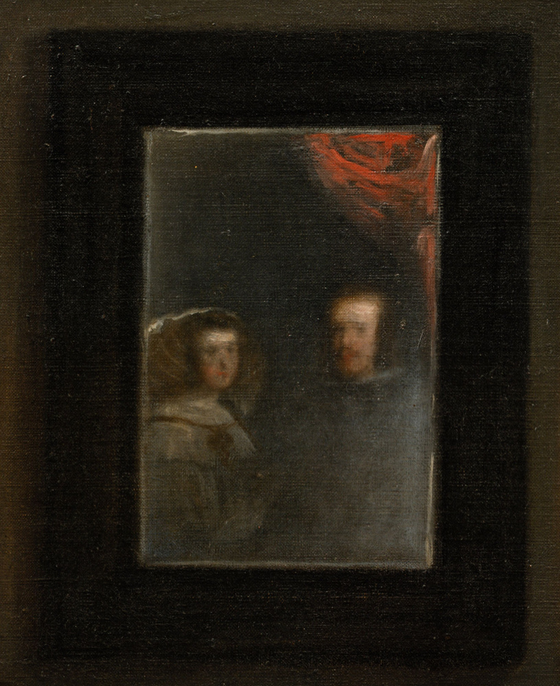 Diego Velazquez. Menin Fragmento Retrato de Felipe IV y Marianne de Austria en el espejo.