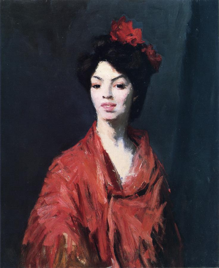 Robert Henry. Spanish woman in red shawl