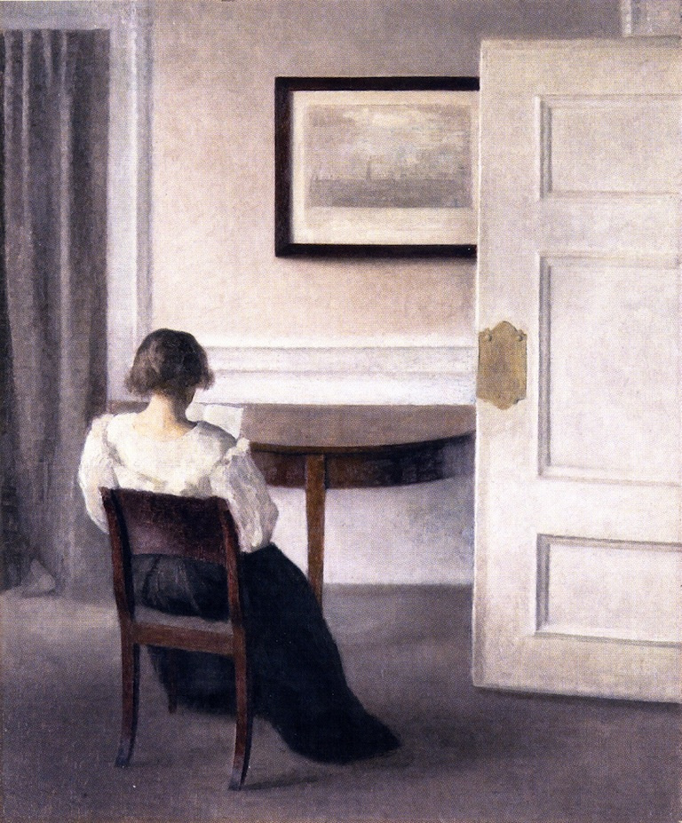 Vilhelm Hammershøi. Reading woman in the interior