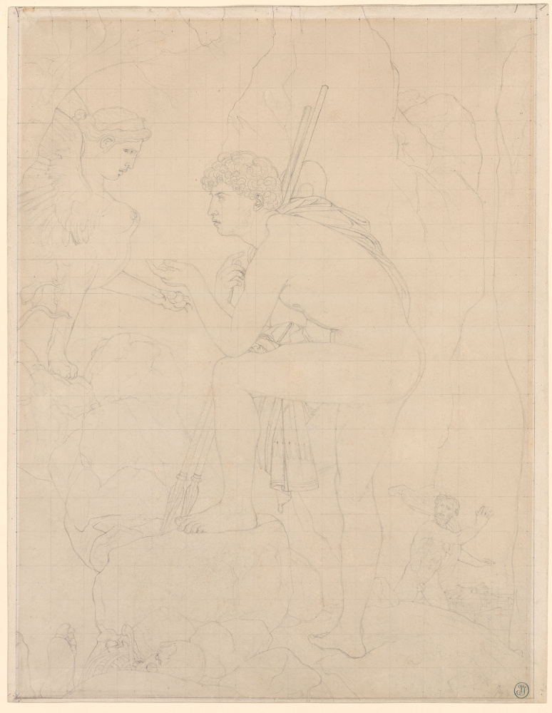 Jean Auguste Dominique Ingres. 学习绘画"俄狄浦斯和狮身人面像"