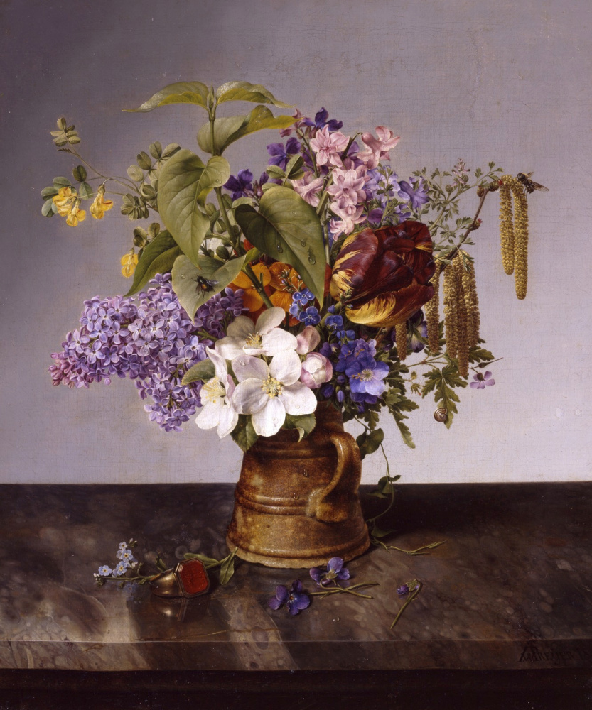 Johann Wilhelm Prairie. Букет садовых цветов. 1831