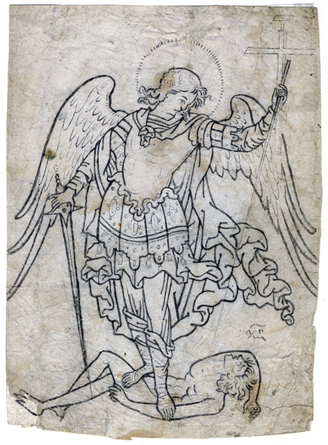 Icon Painting. L'Archange Michel plonge Satan. Modèle d'icône