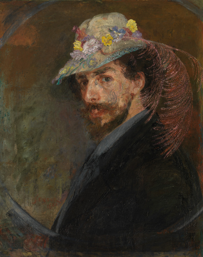 James Ensor. Self portrait in a hat with flowers