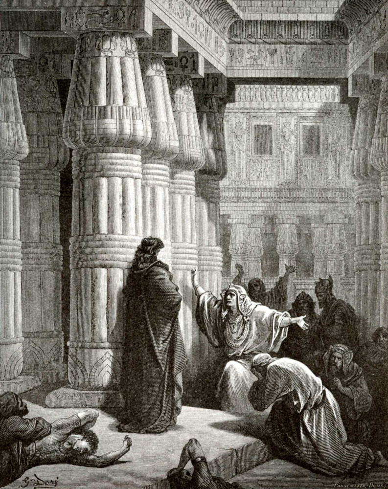 Paul Gustave Dore. Illustration to the Bible: Pharaoh asks Moses to leave Egypt