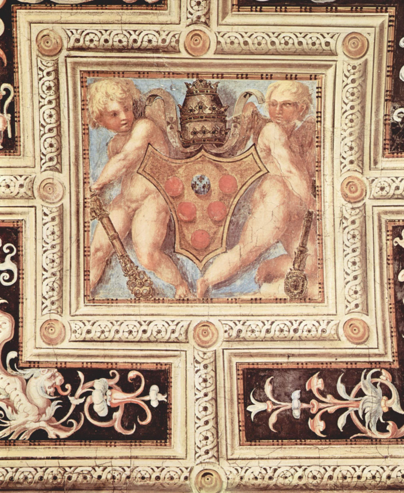 Jacopo Pontormo. The decor of the vault of the chapel of Pope Leo X in Santa Maria Novella in Florence. Putti with papal coat of arms