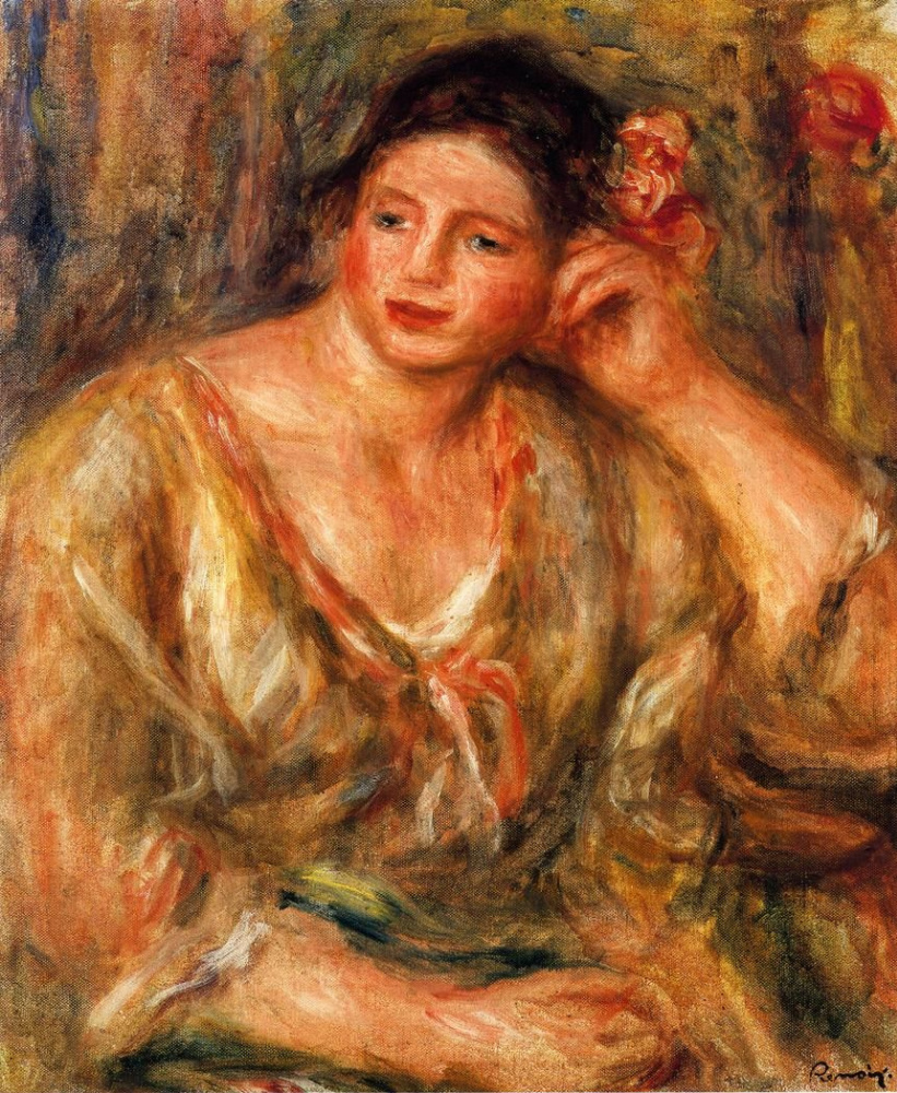 Pierre-Auguste Renoir. Madeleine with flowers in her hair, leaning on elbow