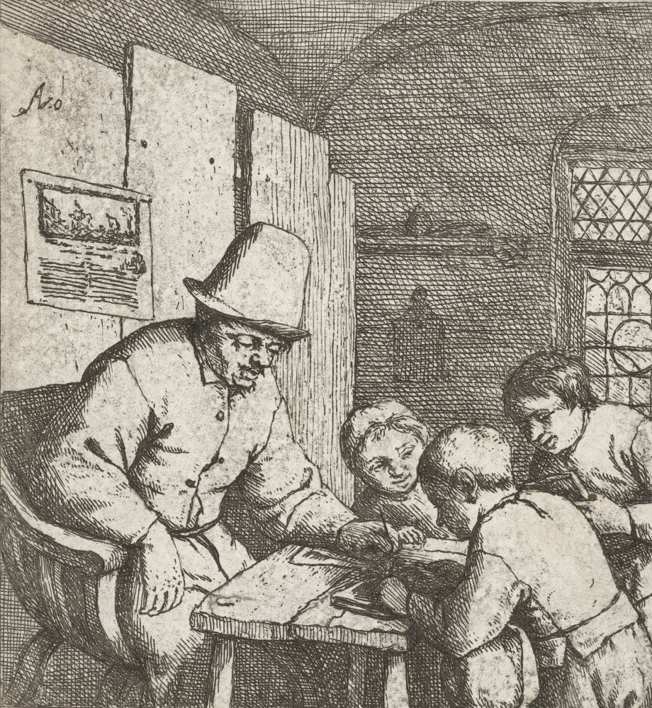 Adrian Jans van Ostade. School teacher with three students at the table