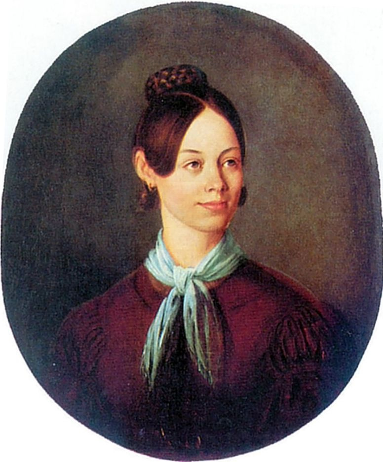 Vasily Kuzmich Shebuev. Portrait of an unknown woman in brown dress