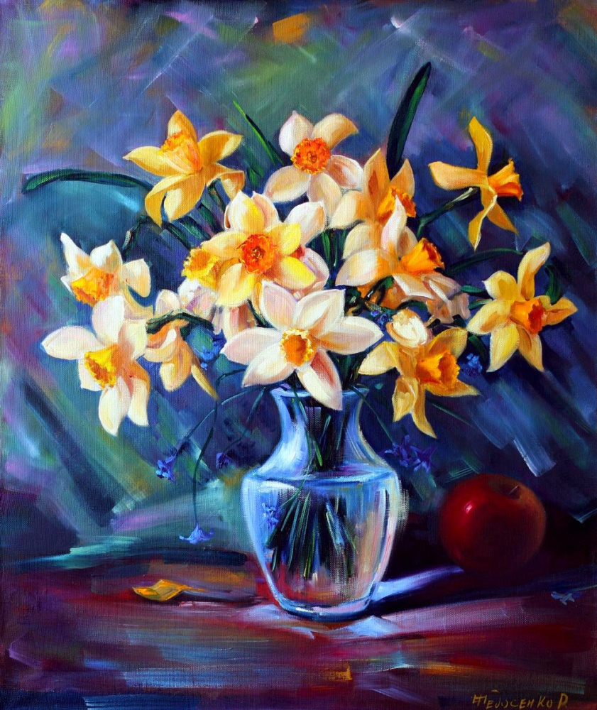 Roman Fedorovich Fedosenko. Daffodils in a glass vase