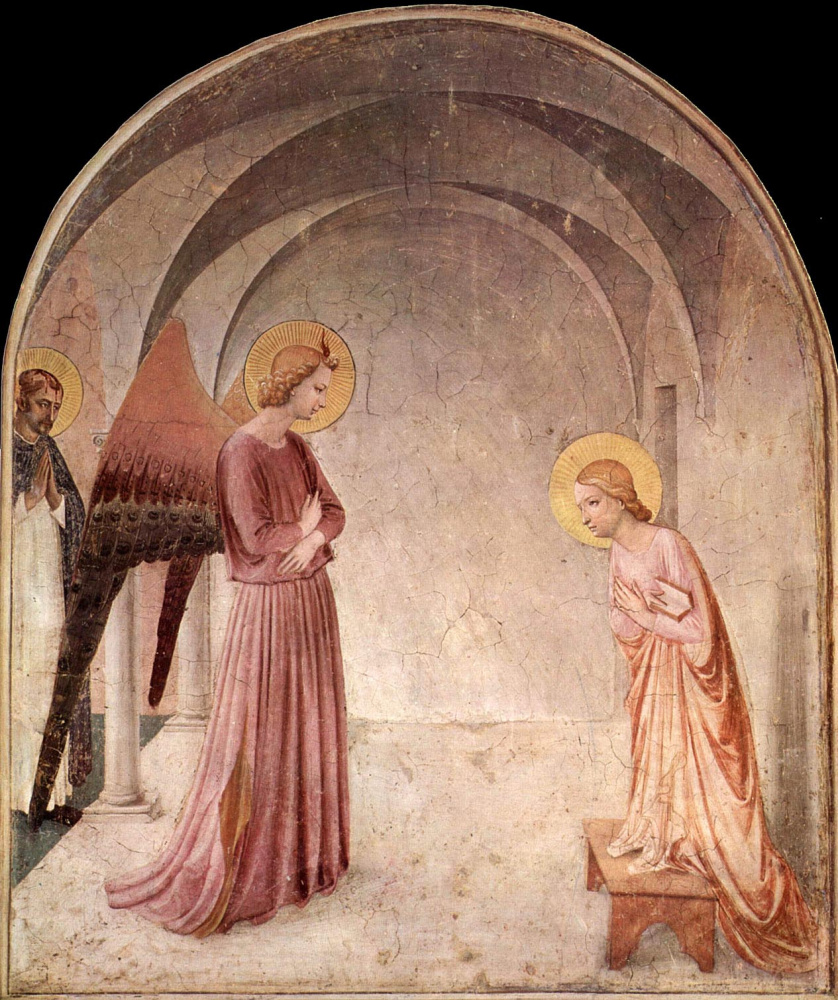 Fra Beato Angelico. Annunciation with sv. Dominic. Fresco of the Monastery of San Marco, Florence