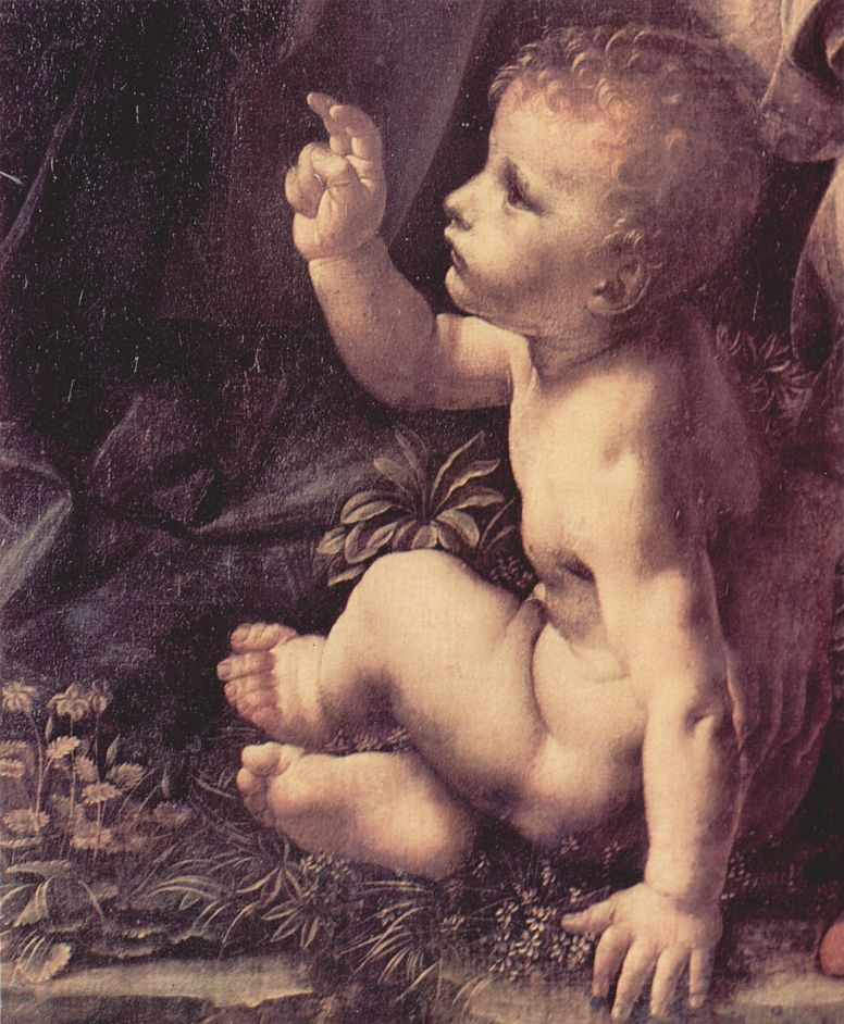 Leonardo da Vinci. Virgin of the rocks (detail)