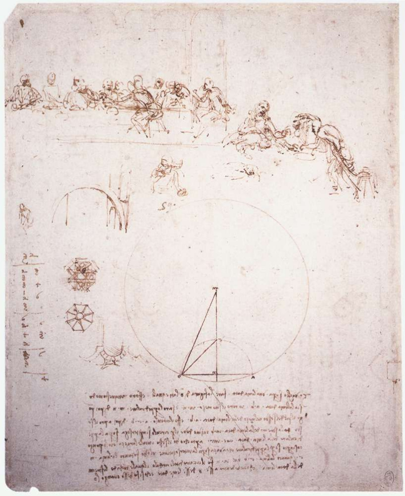 Leonardo da Vinci. Sketch of "the last supper"