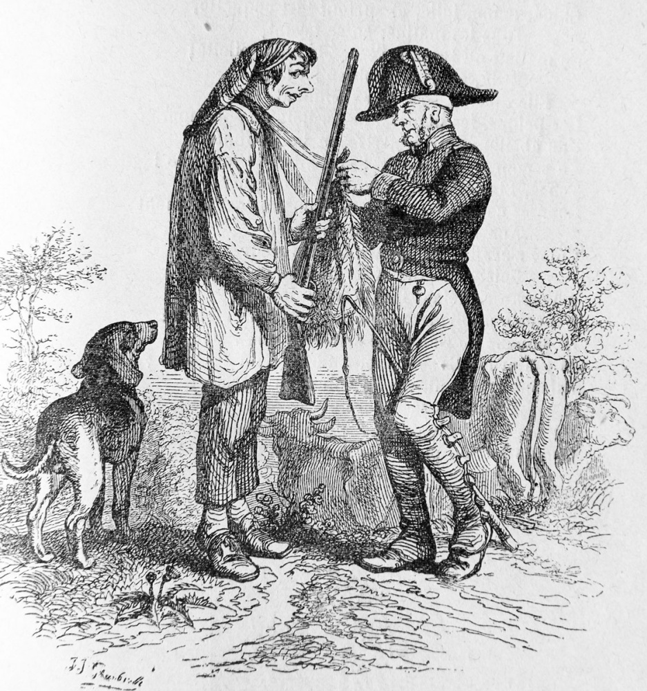 Jean Ignace Isidore Gérard Grandville. Shepherd and the Huntsman. Illustrations to the fables of Florian