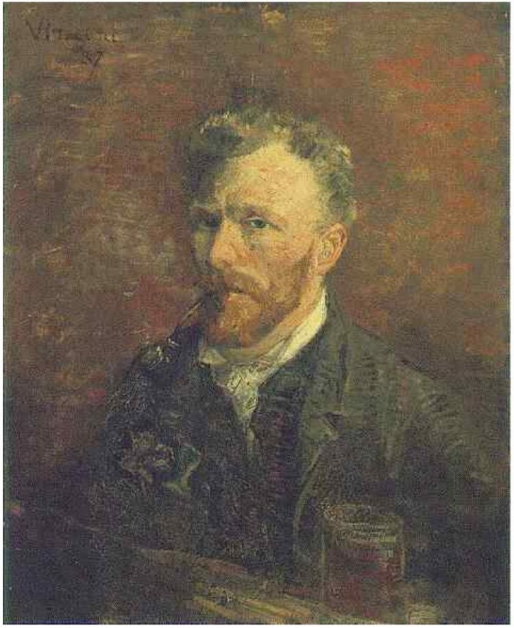 Vincent van Gogh. Self-portrait with pipe and glass