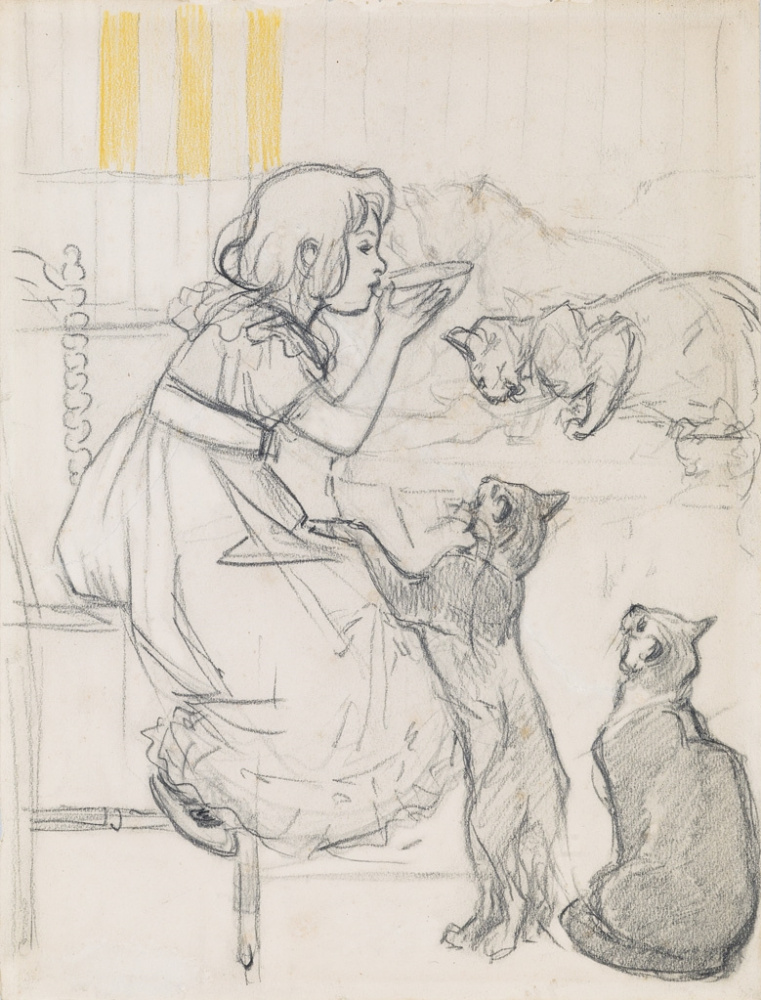 Theophile-Alexander Steinlen. Girl with cats