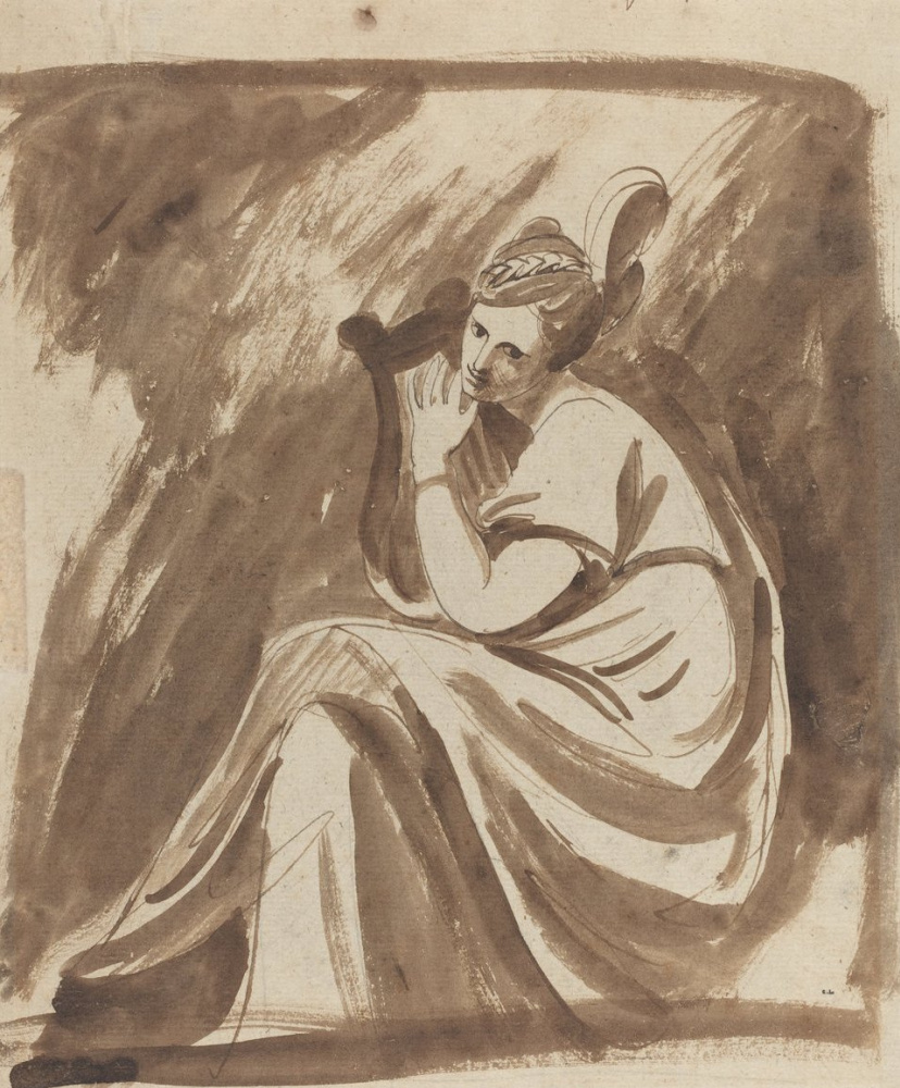 George Romney. Lady Hamilton playing the lyre. Sketch