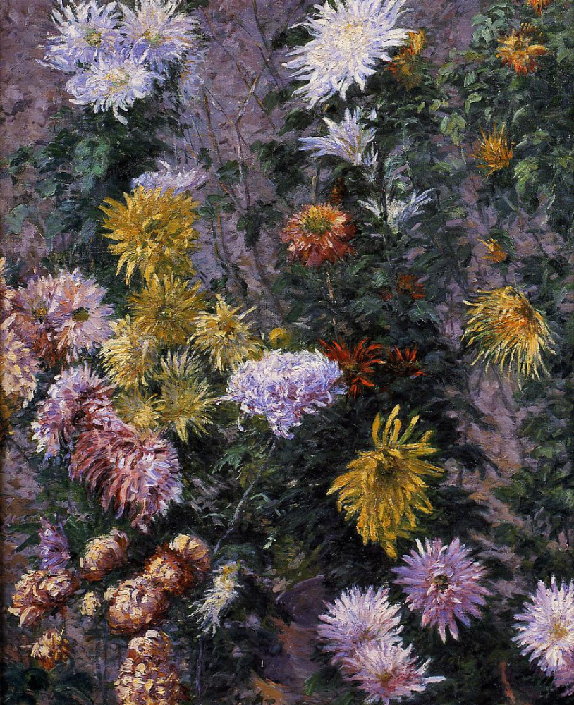 Gustave Caillebotte. White and yellow chrysanthemums in the garden