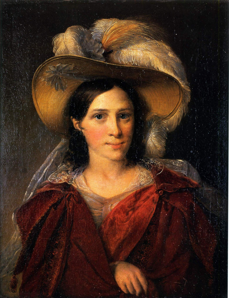 Vasily Tropinin. Portrait of an unknown woman in a red drape (Baroness Wimpfen?)