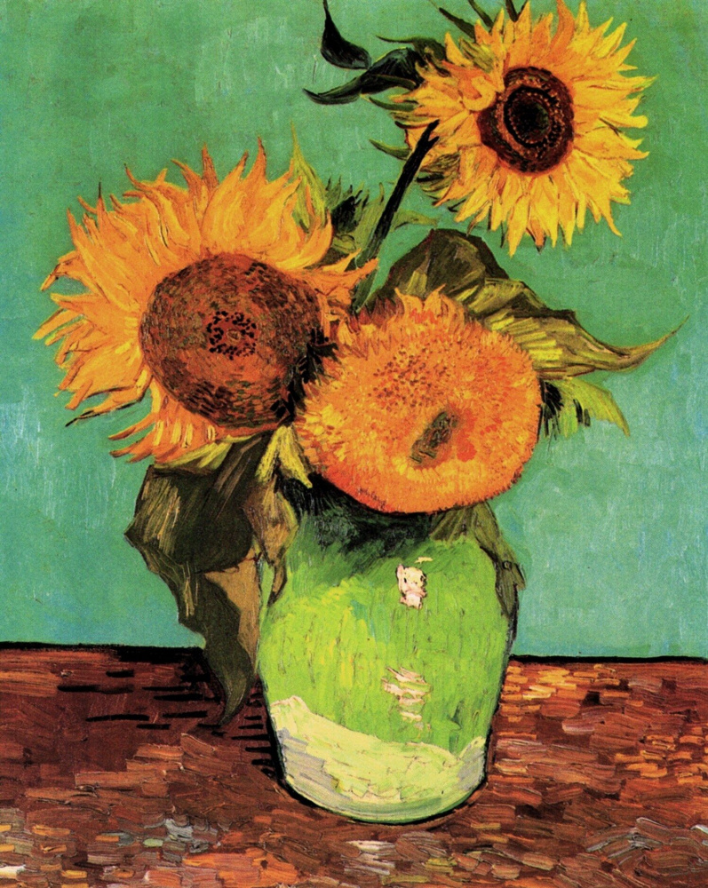 Vincent van Gogh. Sunflowers (on turquoise background - the first version 1888)