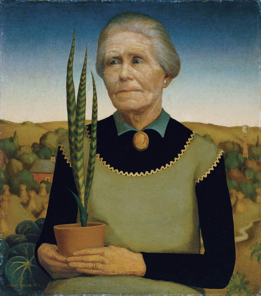 Grant Wood. Femme avec des fleurs