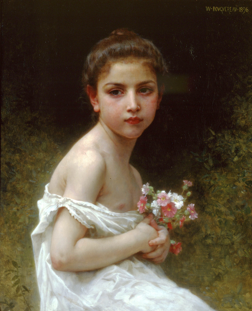 William-Adolphe Bouguereau. A little girl with a bouquet