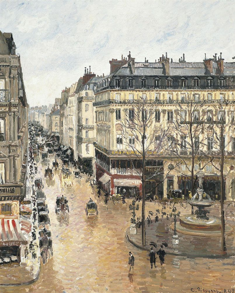 Camille Pissarro. Rue Saint Honore白天。降雨效果