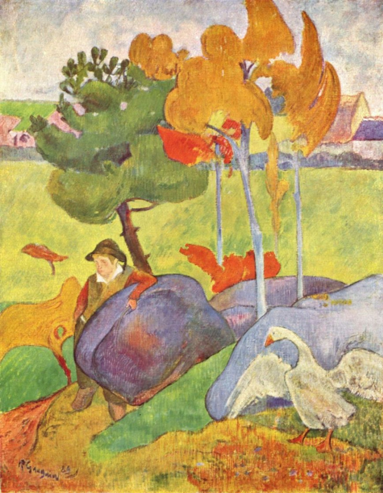Paul Gauguin. Breton boy with a goose in a landscape