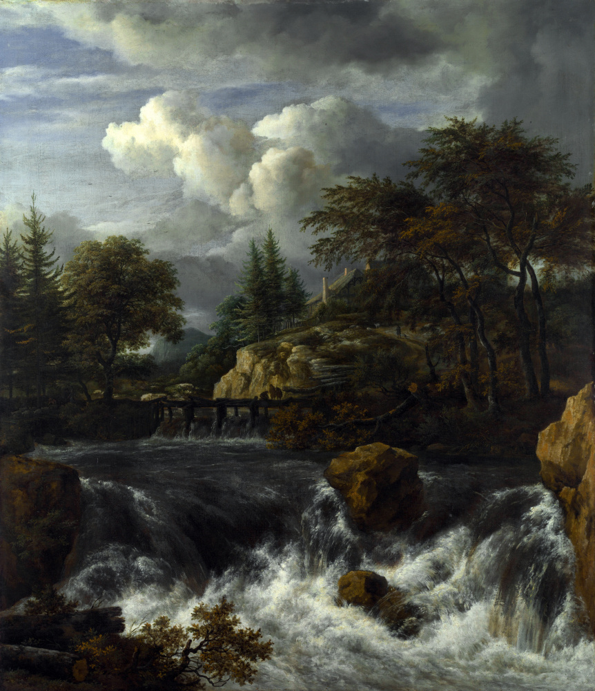 Jakob van Isaacs Ruisdael. Waterfall in rocky landscape