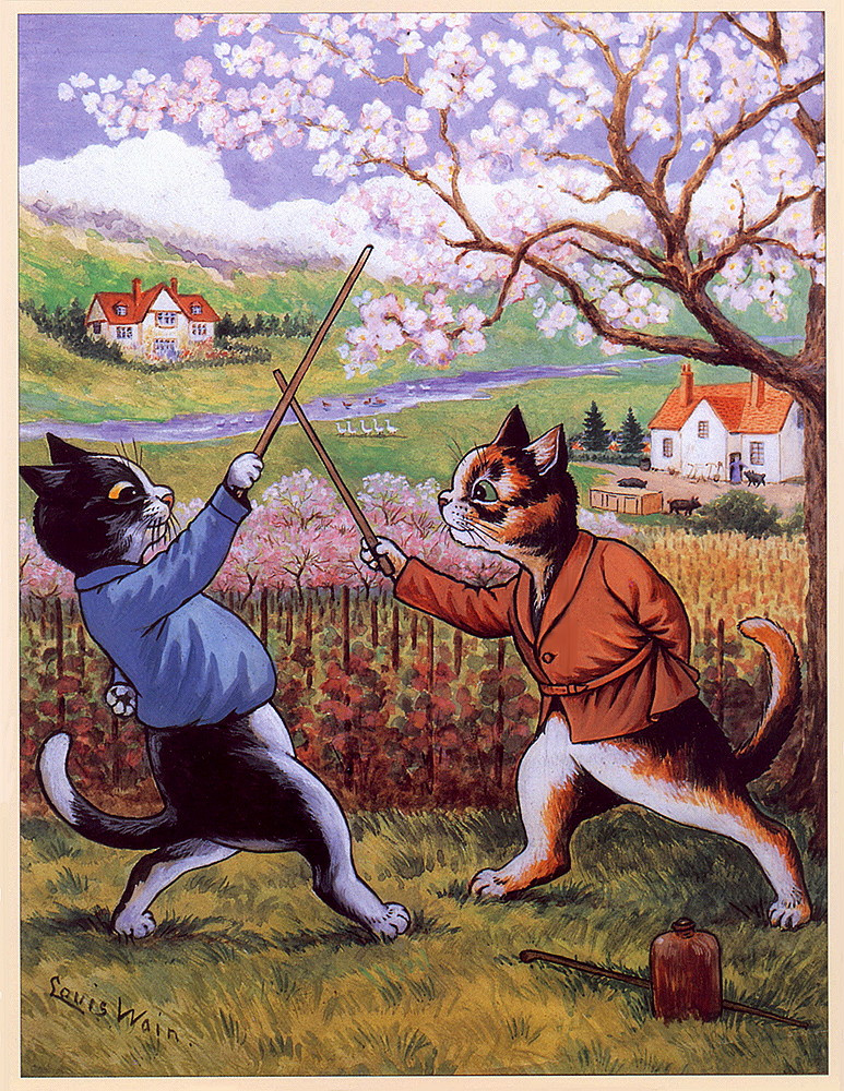 Louis Wain. Cat fencing