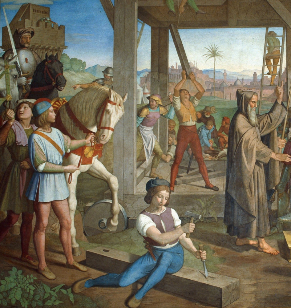 Johann Friedrich Overbeck. Frescoes of Villa Massimo, Tasso Hall - Peter Amiens appoints Godfrey of Bouillon as leader of the Christian army preparing to attack Jerusalem detail