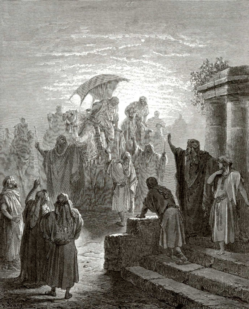 Paul Gustave Dore. Bible illustrations: Isaac meets Rebekah