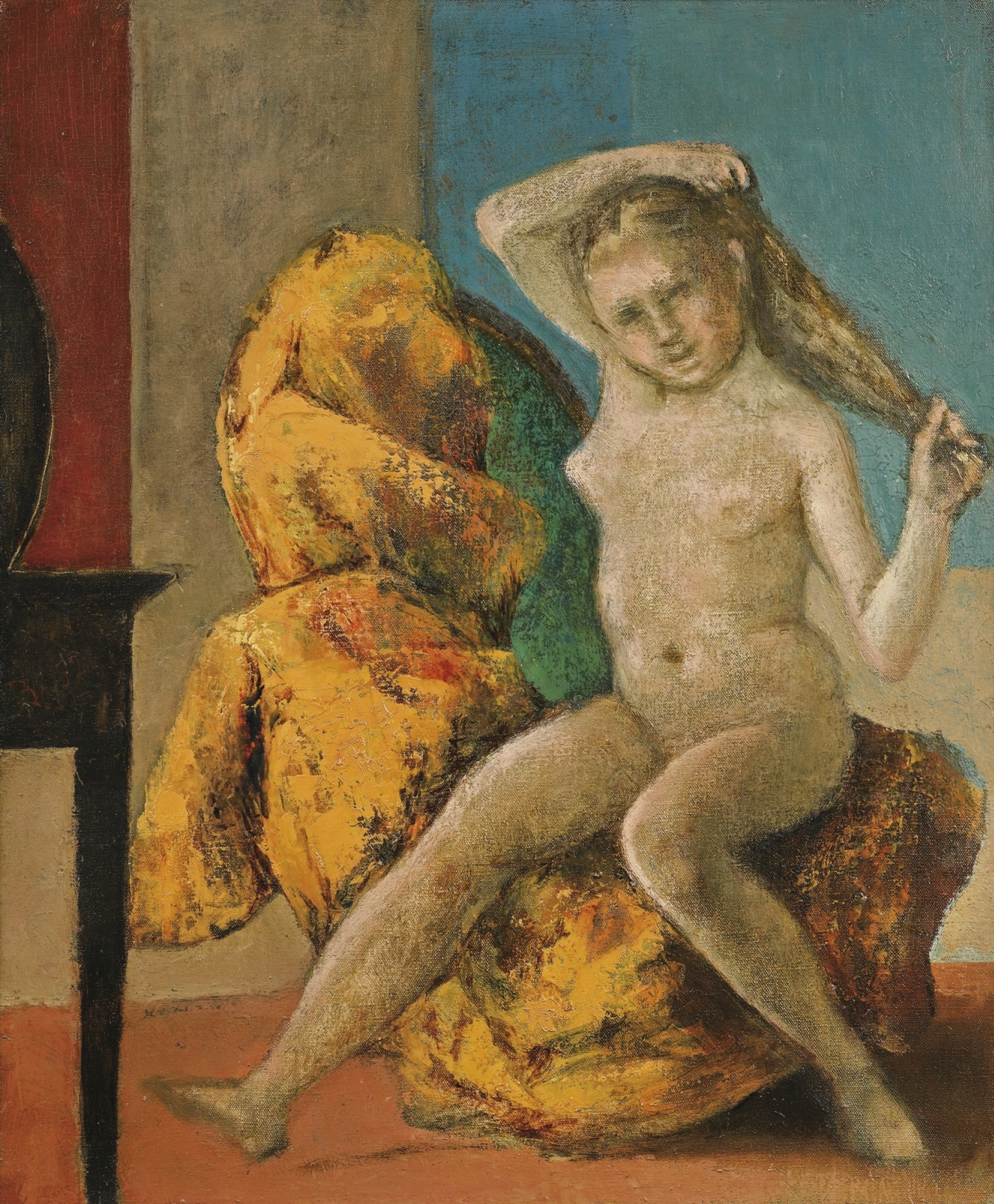 Balthus (Balthasar Klossovsky de Rola) Nude girl behind the toilet, 1952,  54×66 cm: Description of the artwork | Arthive