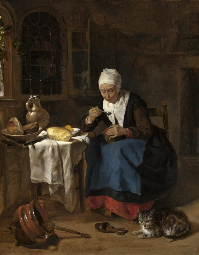 Gabriël Metsu. Older woman eating porridge