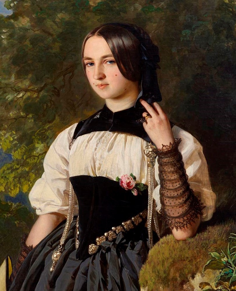 Franz Xaver Winterhalter. Portrait of a Swiss girl from Interlaken. Fragment