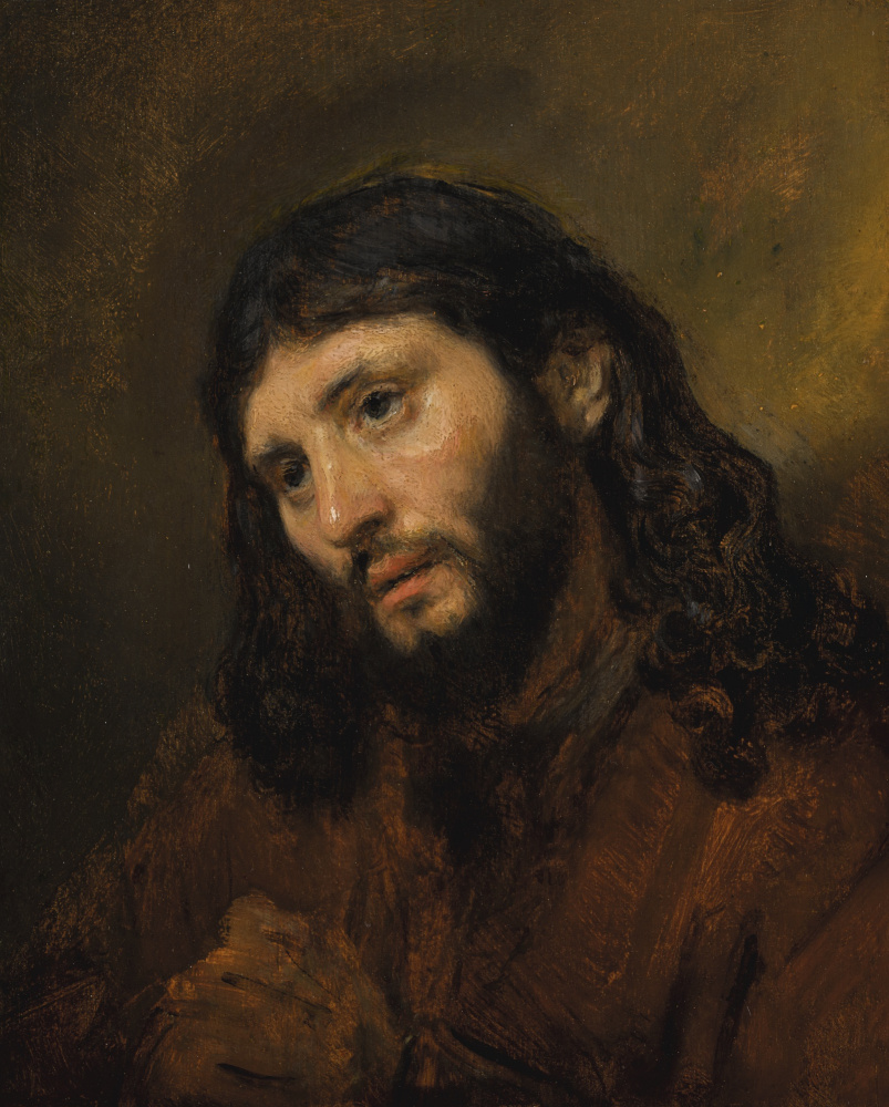 Rembrandt Harmenszoon van Rijn. Studium des Kopfes und der gefalteten Hände eines jungen Mannes oder von Christus im Gebet