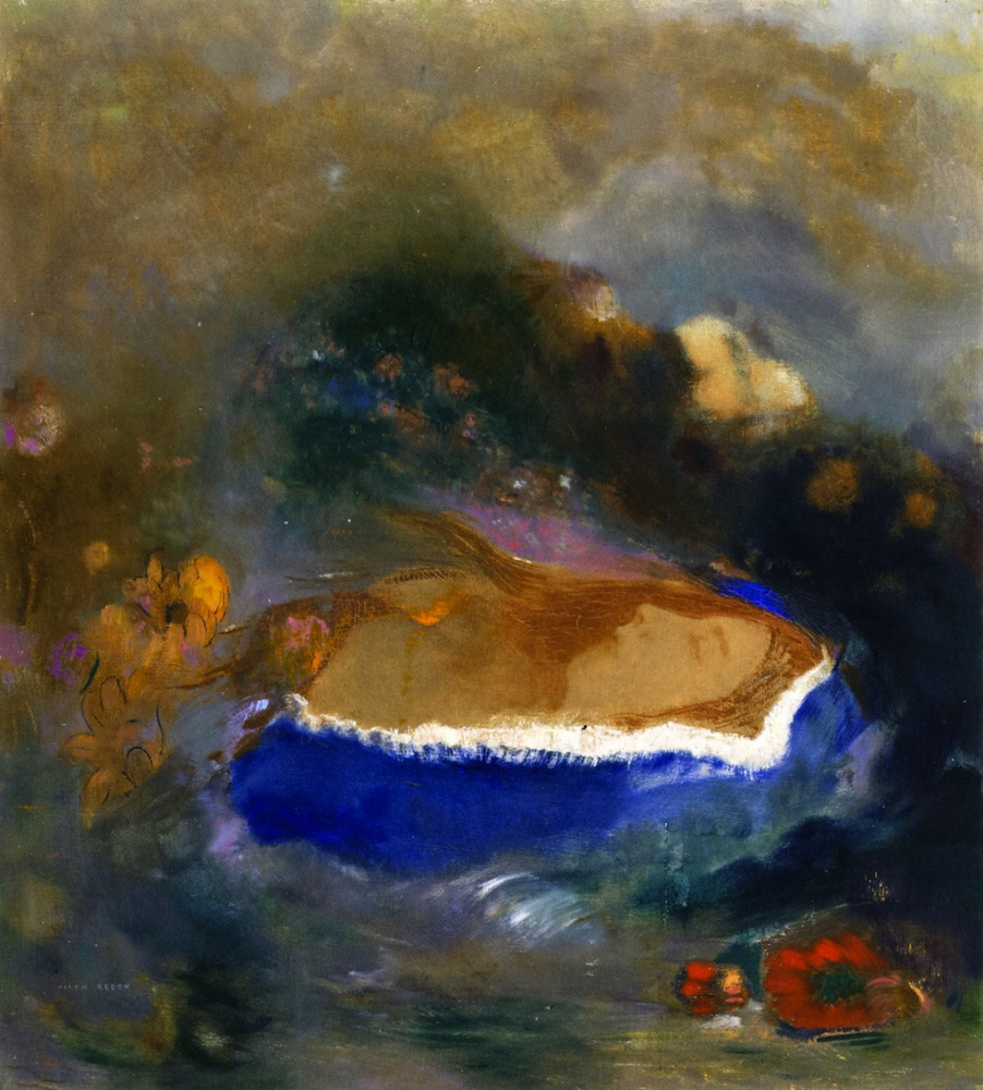 Odilon Redon. Ophelia in the blue cloak on the water