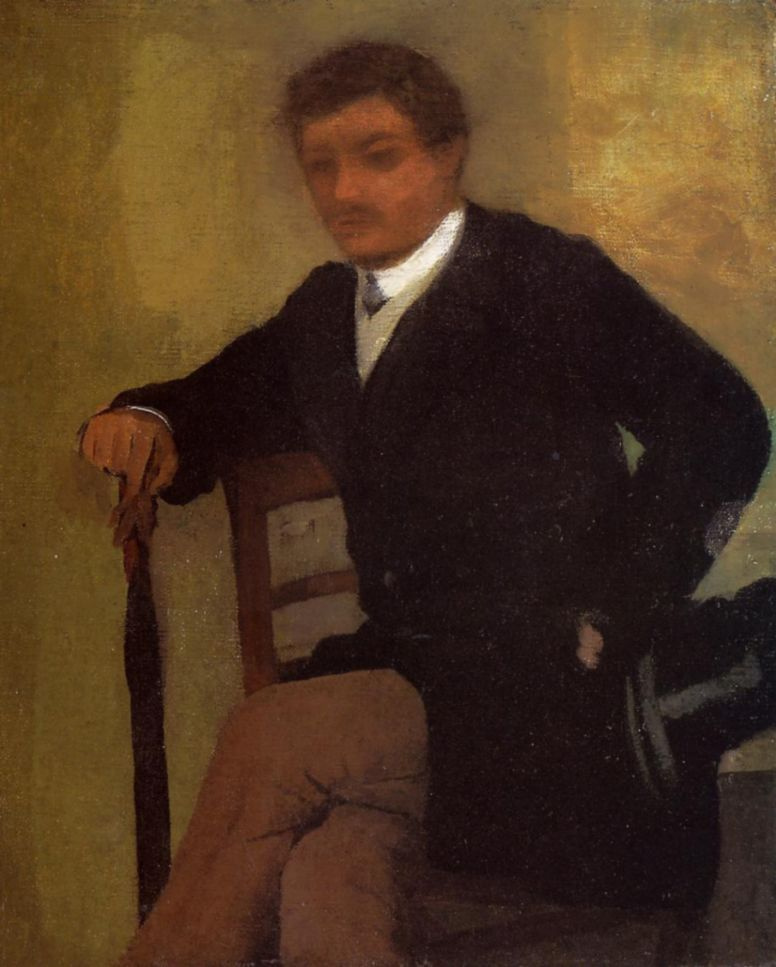 Edgar Degas. Seated young man in a jacket and umbrella