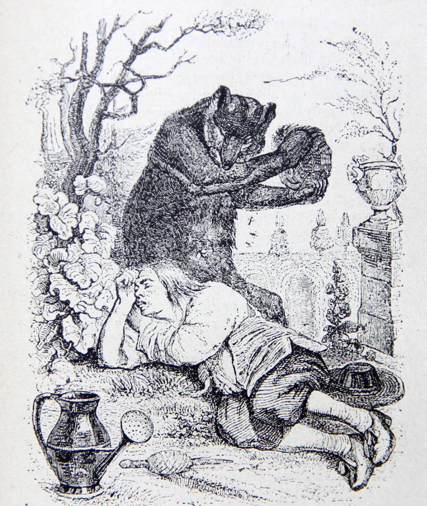 Jean Ignace Isidore Gérard Grandville. Bear and gardener. Illustrations to the fables of Jean de Lafontaine