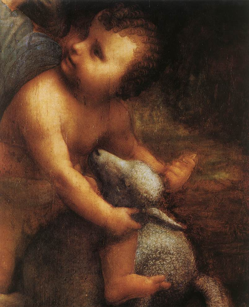 Leonardo da Vinci. Madonna and child with St Anne (detail)